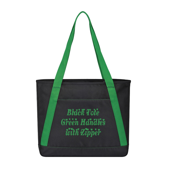 Black Tote Bag With Gren Handle Zipper