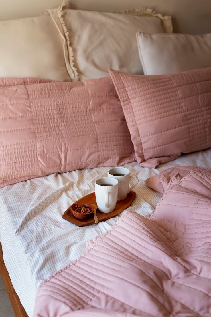 Duvet Covers High Angle Cozy Bed Arrangement Coffee Cup