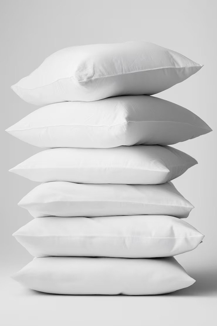 Stacked Hotel Pillows Clean White Linens Luxury Accommodations Pillow