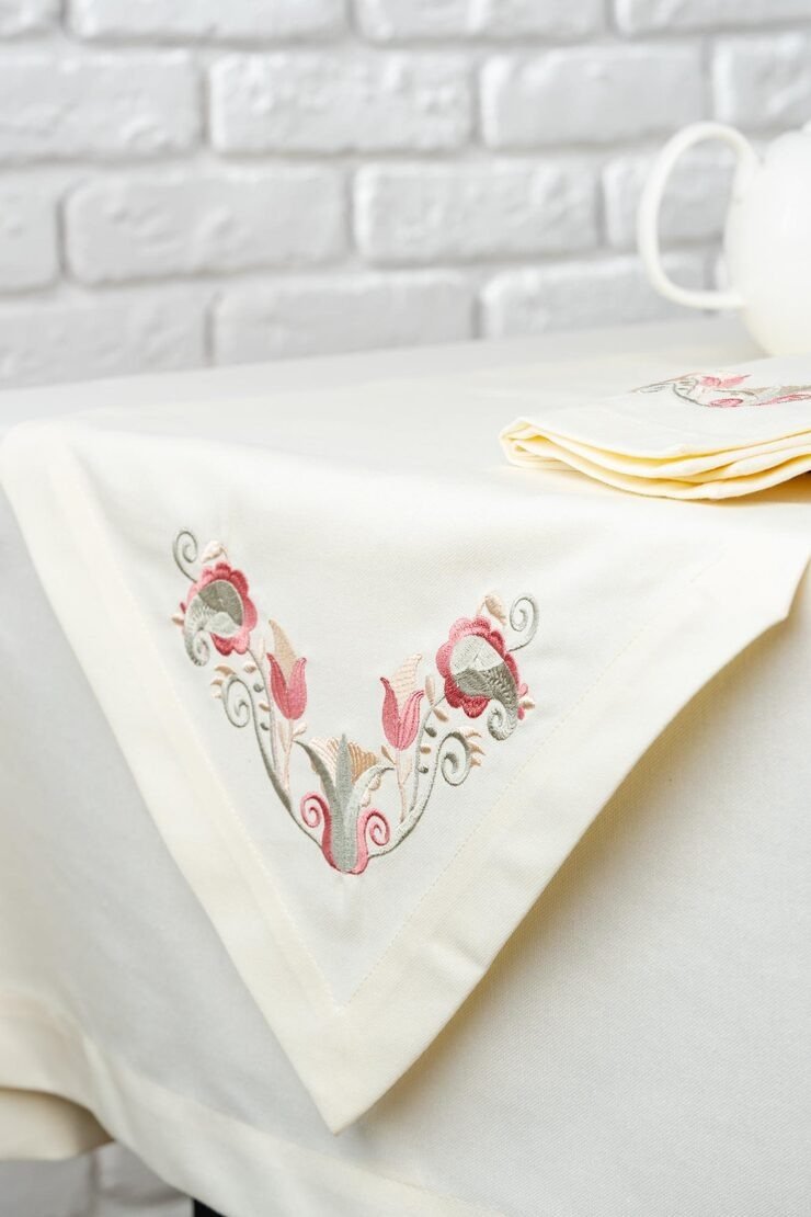 Cream Color Table Runner Floral