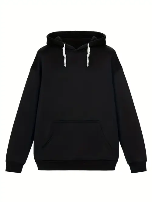 Black Basic Hoodie Cotton Fleece