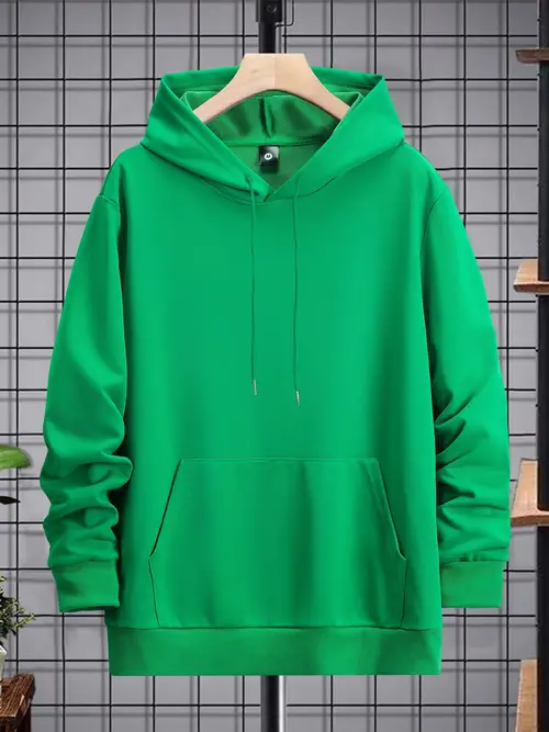 Green Basic Hoodie Sport Cotton Fleece