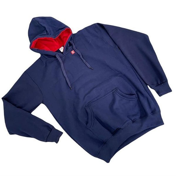 Navy Color French Terry Cotton Hoody With Red Lining