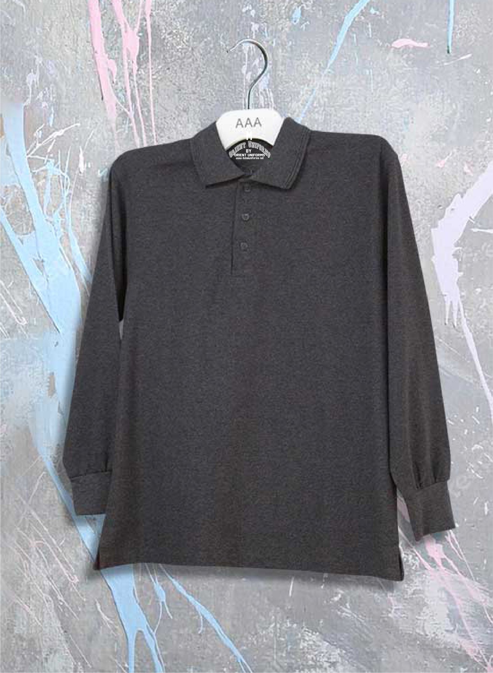 Dark Gray قميص بولو قطني بأكمام طويلة