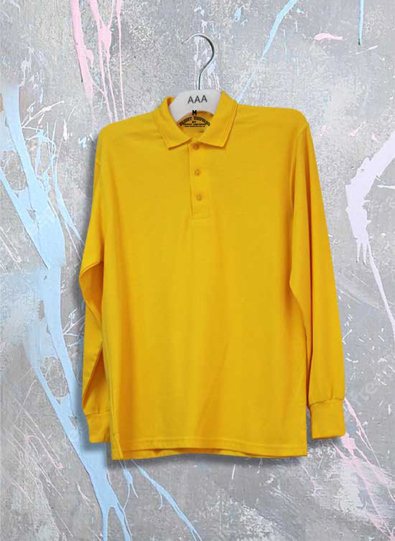 Godlen Yellow قميص بولو قطني بأكمام طويلة
