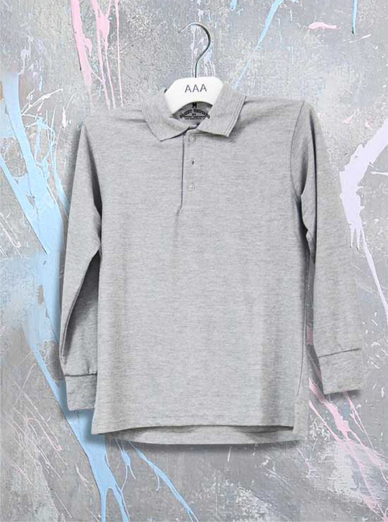 Light Gray قميص بولو قطني بأكمام طويلة