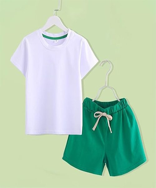 Kids Sets Green Short And White T-Shirts